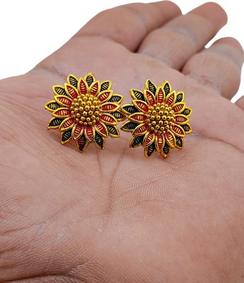 Gift Nest Traditional Ethnic Gold Plated Round Alloy Floral Stud Earring for Women & Girls Alloy Stud Earring