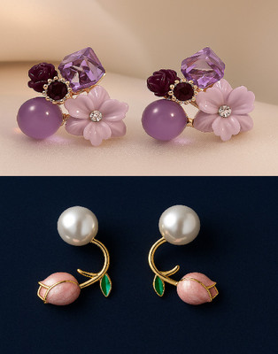veyra Elegant Floral & Pearl Earrings Combo for Women & Girls (Set of 2) Crystal Alloy Hoop Earring