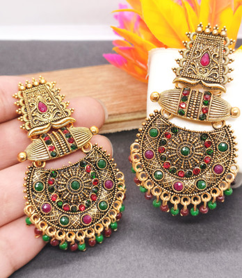LOVESTONE Golden jhumka for women Traditional Bridal Earring for women Cultural Jhumki Set Diamond, Beads Brass Jhumki Earring, Earring Set