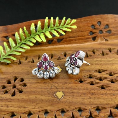Sarichka Oxidised Silver Plated Stone Stud Earrings Brass Stud Earring