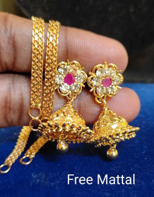 jeni One gram gold plated ad stone jumuki with mattal earrings Copper Jhumki Earring