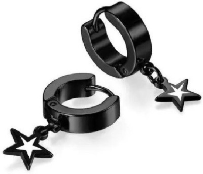 NNPRO Valentine Gift Star Charm Drop Black Hoop Earrings 1 Pair Metal Hoop Earring