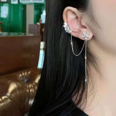 Vembley Classy New Fashion Long Crystal Chain Clip Earrings For Her Cubic Zirconia Alloy Cuff Earring