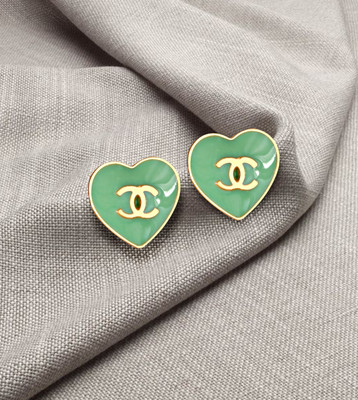 house of common Gold Top Earrings for Girls Mint Green with Gold Accents Heart Stud Earrings Brass Plug Earring