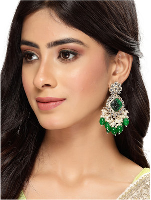 Studio Sukkhi Lavish Floral Bottle Green Kundan Studded With Gold Plated Dangle Drop Earrings Alloy Drops & Danglers