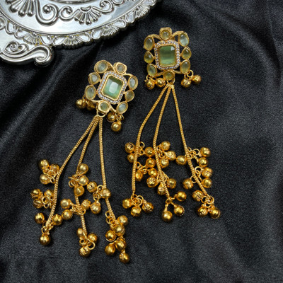 Banarashe Kashmiri Green Stone Alloy Jhumki Earring