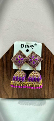 Agrahari Trandy classic jhumki earring golden-purple colour Beads Brass Jhumki Earring