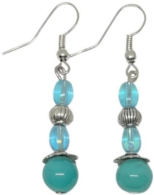 ESTAVITO Adorn Handmade Wire Earrings Glass Bead (Turquoise Blue) For Women Silver Brass Drops & Danglers