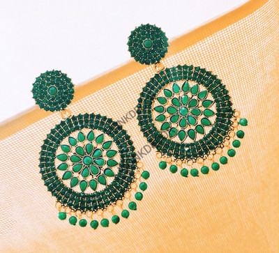 MONKDEOCR Stylish Round Gola Stone Artificial Alloy Stud Earring