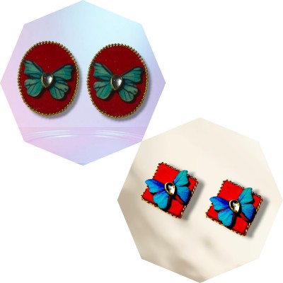 DIPRIYA GALLERY BEAUTIFUL wooden STUDS EARRINGS COMBO PACK OF 2 Alloy, Fabric, Wood Stud Earring, Drops & Danglers