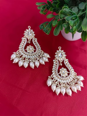 RS ENTERPRISES Ethnic Silver plated white stone and pearls Cubic Zirconia, Pearl, Beads Alloy Chandbali Earring