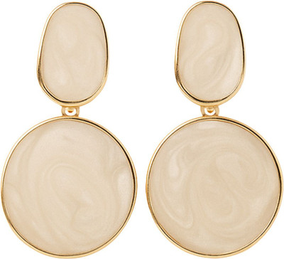 FOGGMART Waves Earrings for Girls & Women | Long Round Shape | Cream Stone & Golden Layer Alloy, Brass, Stainless Steel, Stone Earring Set, Jhumki Earring, Drops & Danglers