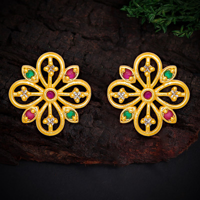 Raj And Deb Premium Collection Of Miron Gold Plated CZ Stud Earrings For Women And Girls Brass Stud Earring