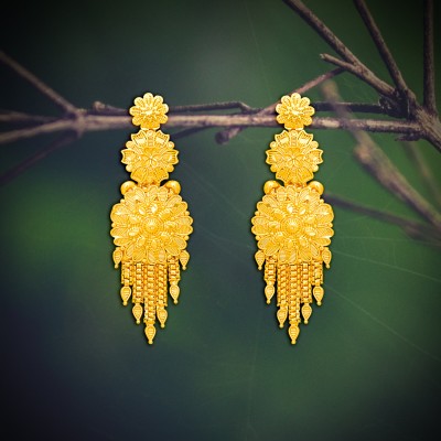 LUV FASHION Traditional Micron Gold Plated Long Earrings For Girls Brass Drops & Danglers