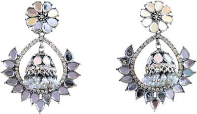 Akshnayaz Mirror Studded Drop Jhumka Fashion Silver Oxidised Earrings Alloy Chandbali Earring