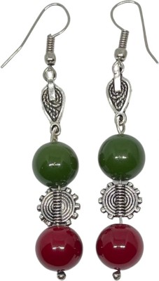 ESTAVITO Adorn Handmade Wire Earrings Glass Bead (Red Green) For Women Oxidized Silver Brass Drops & Danglers