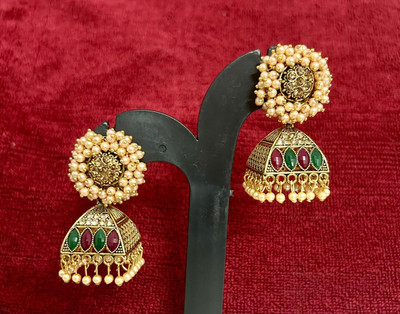 SAKETHAM GLODEN COLOUR TRADITIONAL JHUMKI Alloy Jhumki Earring
