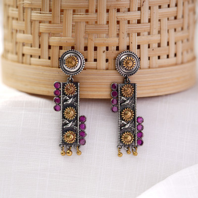 Sanseeta AyatNoor- Silver Brass Oxidised dangler earrings Zircon Brass Drops & Danglers