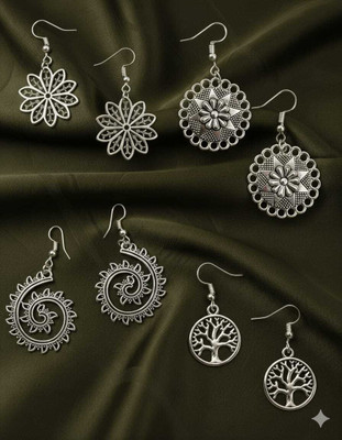 JANKI EARING Oxidized German Silver Earring Set German Silver Clip-on Earring