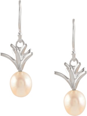 KRISHNA PEARLS Artful Long Hook Pearl Earrings Pearl Metal Stud Earring