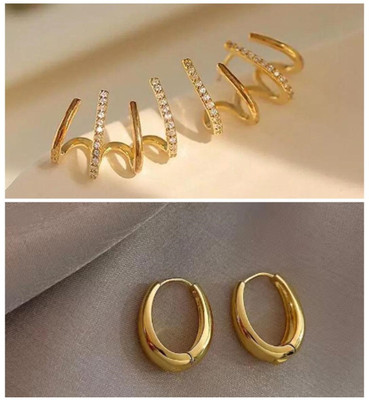 TANLOOMS Fancy K-pop trendy Earrings Combo, Pack of 2 Design Alloy Huggie Earring, Stud Earring