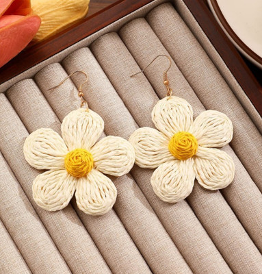 AKISON JEWELS White Flower Earrings For Women Floral Earrings Korean Earrings Big Earrings Alloy Earring Set, Drops & Danglers