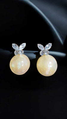 MYSTERIOUSMART Elegant Hlaf Ball Stud Earrings For girls Zircon Alloy Stud Earring