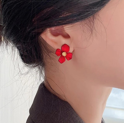 RV YUWON The Red Flower Earrings - Stylish Looks Cubic Zirconia Alloy Stud Earring, Drops & Danglers