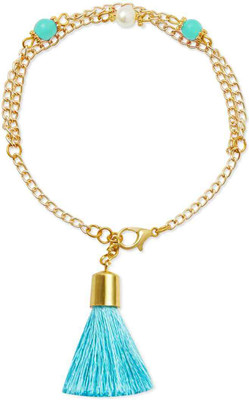RibbonCandy A festive set of 1 pair golden beaded tassle earrings & 1 matching bracelet Brass Tassel Earring