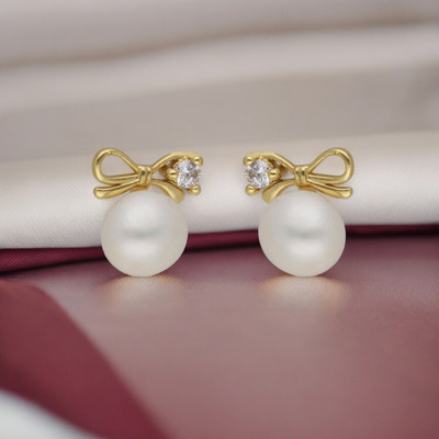 Sri Jagdamba Pearls Promise Pearl Earrings Cubic Zirconia Stone Stud Earring