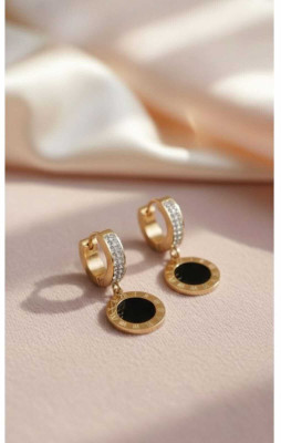 AKAANSHA FAASHION JEWELRY Stainless Steel Roman Numeral Huggie Cubic Zircon Dangle Drop Hoop Earrings Cubic Zirconia Stainless Steel, Mother of Pearl Huggie Earring