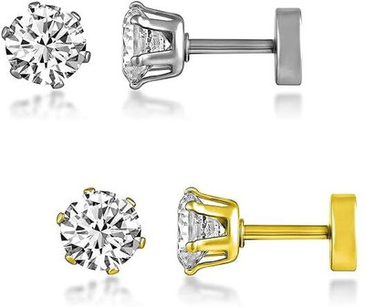 MPC Punk Style Single Ear Golden & Silver Stud Earrings Agate Stainless Steel Stud Earring