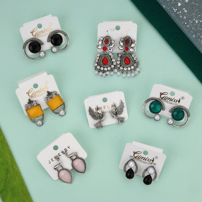 Janki Creation Korean Beautiful Unique Design Silver Tone Onyx Alloy Chandbali Earring, Drops & Danglers, Jhumki Earring, Stud Earring