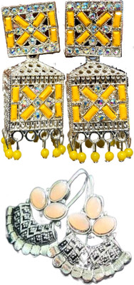 Hernger traders Earring-Box-03_01 & Oxidise_Kundan_Beige_04 Cubic Zirconia Alloy Earring Set
