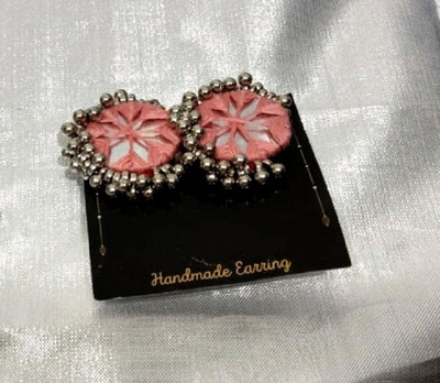 Guruji Creations Round Shape Handmade Earrings Fabric Stud Earring