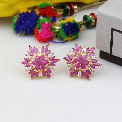 Jewels Corner Premium Look'S Ruby ad earring Cubic Zirconia Brass Stud Earring