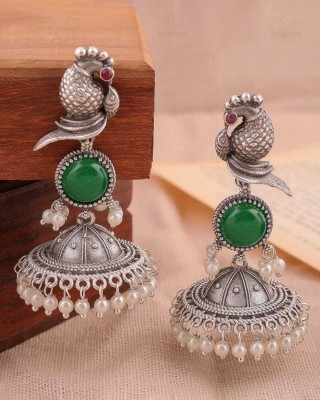 DANGAR ENTERPRISE Beautiful Unique Design Oxidised Silver Stone Earrings Alloy Stud Earring