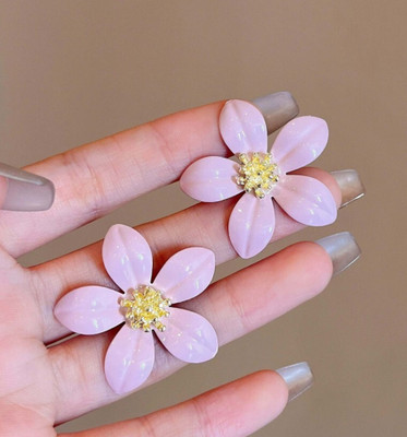 AKISON JEWELS Pink Flower Stud Earrings For Women Girls Korean earring Western Stylish Floral Alloy Earring Set, Stud Earring