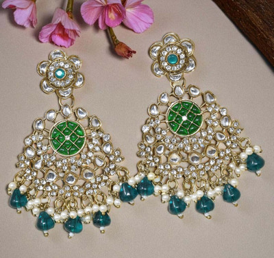 Meira Jewellery Stylish Kundan and Stone Studded Designer Heavy Earring Brass Drops & Danglers