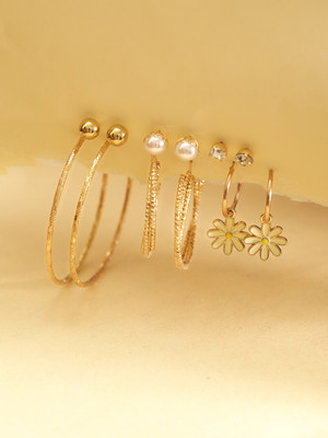 Priyaasi 6 Pair of Fancy Combo Gold Plated Stud and Hoops Earrings Brass Hoop Earring