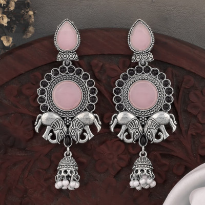 forenta Traditional Oxidised Elephant Design Earrings with Jhumka Drops Alloy Jhumki Earring
