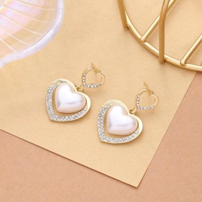 BlueShine Korean Earring Shinny White Heart for Women Girls Light Weight Party Wear Alloy Drops & Danglers