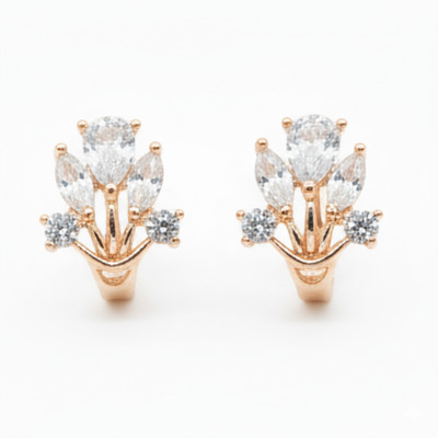 forevershine Rose Gold Plated Bouquet Design Hoop Earrings / Bali Alloy Hoop Earring