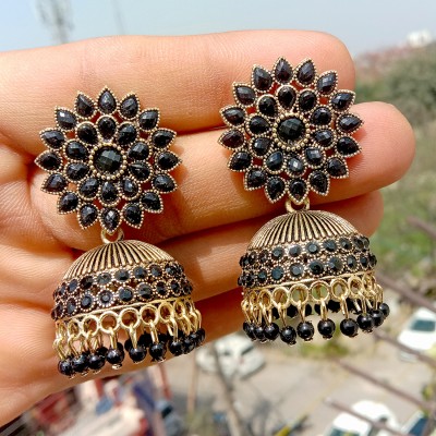 Anish designer black color jhumka earrings Pearl Alloy Jhumki Earring