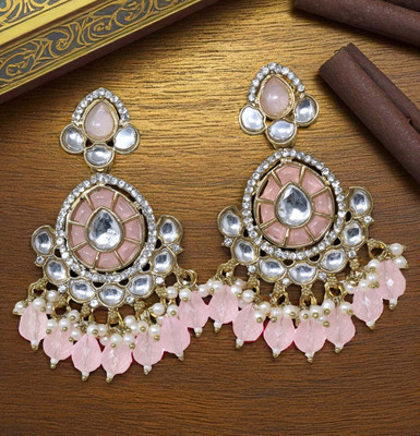 Meira Jewellery Stylish Kundan and Stone Studded Designer Heavy Earring Brass Drops & Danglers