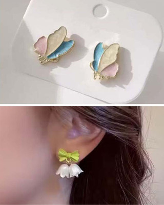 RV YUWON Combo of 2 Trendy Gold Plated Korean Design Light Weight Earrings Cubic Zirconia, Pearl, Zircon, White Zircon Alloy Stud Earring, Drops & Danglers