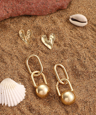 SOHI Set Of 2 Simplicity Stud Earrings - California Gold Alloy Earring Set