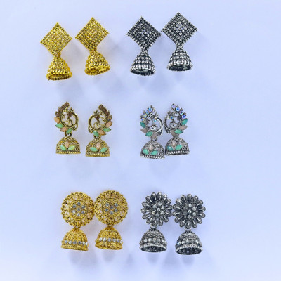 nestxpress Jhumka Set of 6 Brass Jhumki Earring