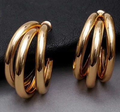 Nukoorean Glamorous Golden 3 Layer Hoop Earrings for Women & Girls Stylish Look Alloy Drops & Danglers