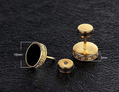 house of common Stylish Gold Plated Black Onyx Studs Onyx Brass Stud Earring
